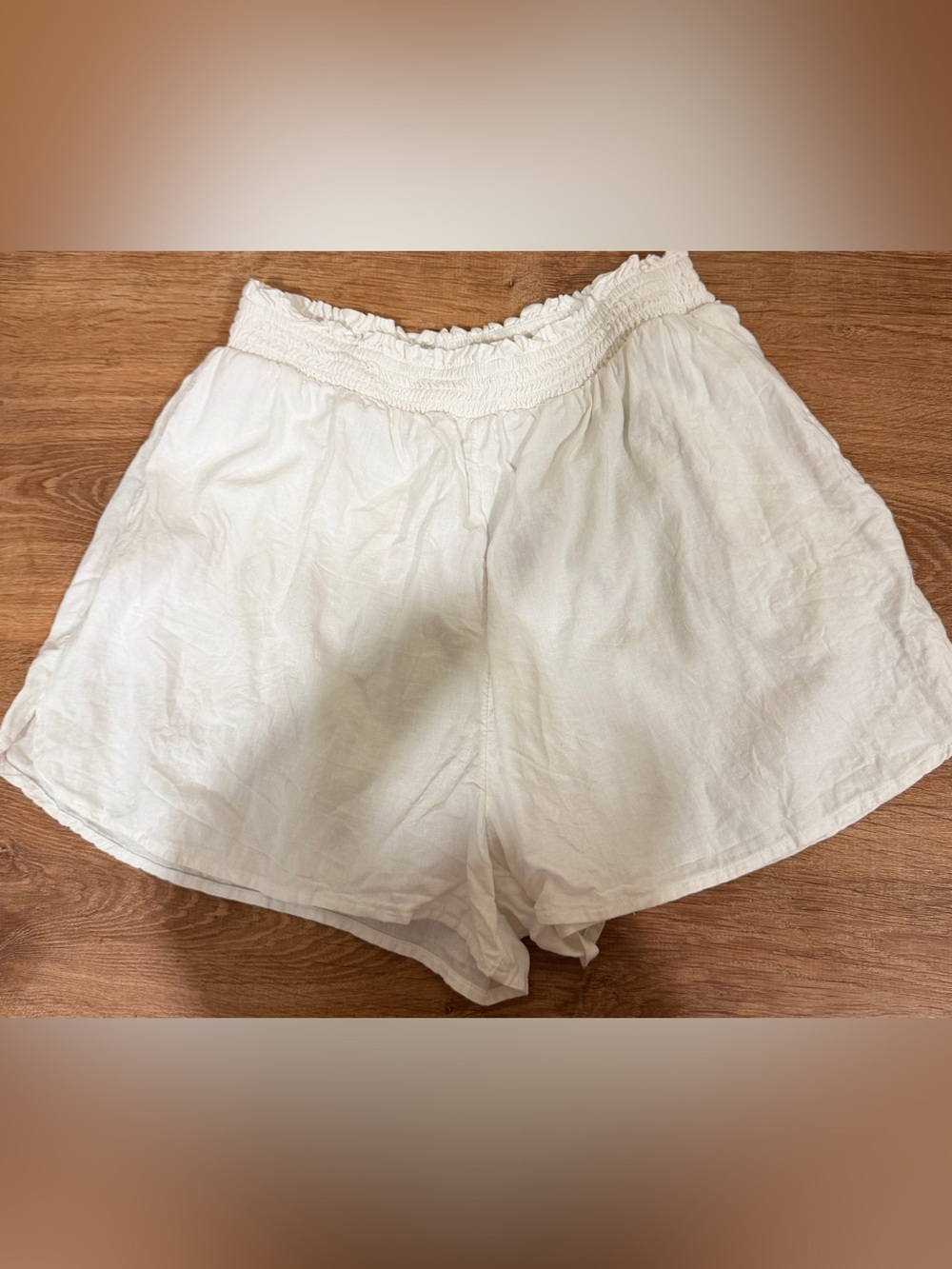 Aerie Elastic Waist White Linen-Blend Shorts